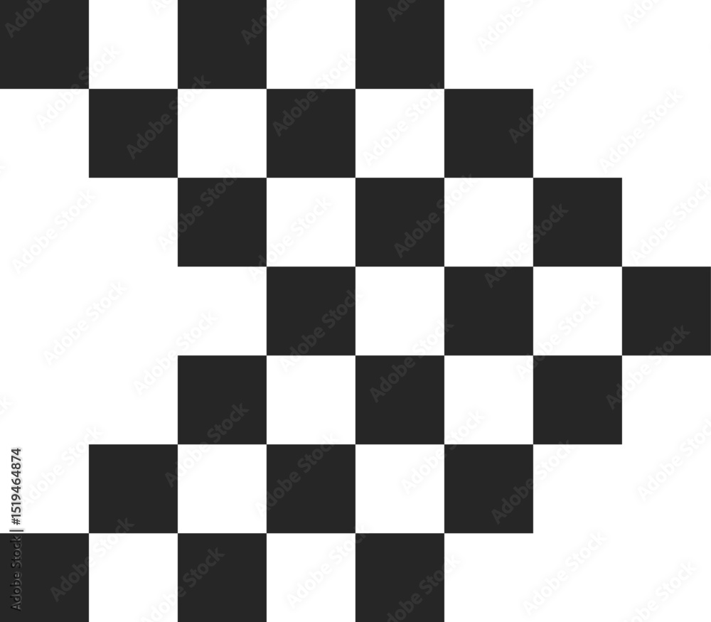 Poster checkered arrow pointing to the left composed of black and white squares resembling a pixel art styl