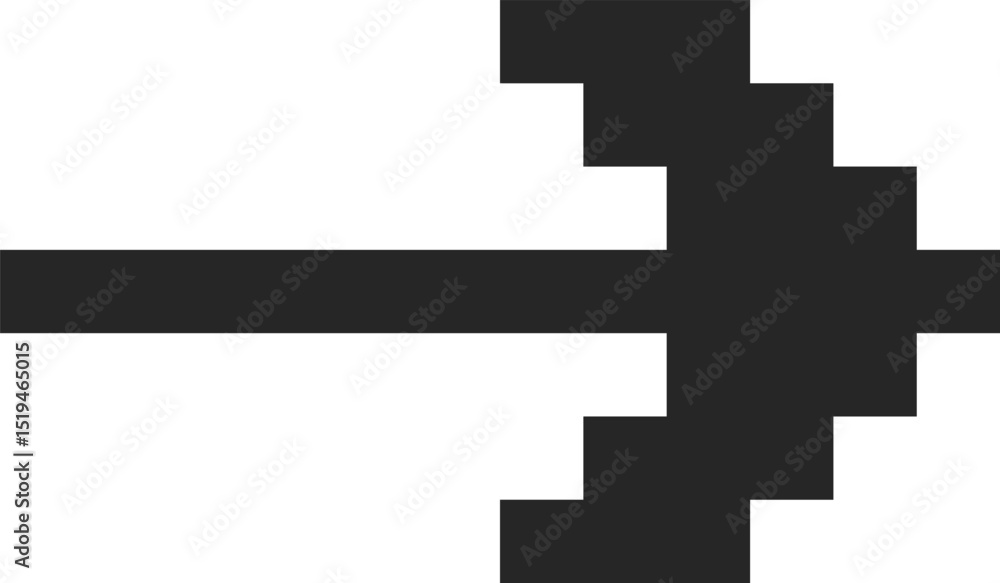 Poster black pixelated arrow pointing right against a clean white background, symbolizing direction and mov