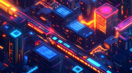 Futuristic Urban Landscape Illuminated with Neon Lights and Advanced Technology