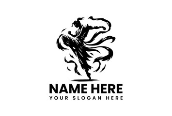 Tribal style vector logo of kung fu martial artist in flowing powerful combat stance