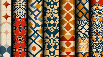 Collection of diverse geometric and floral patterns in a classic, decorative style