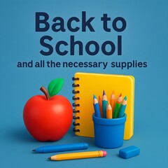 Back to School Supplies Apple Pencils and Notebook on a white background