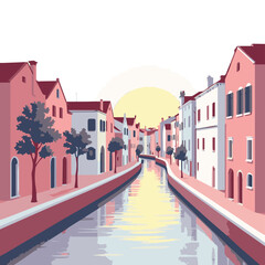 Fototapeta premium Venice Canal with Sunset Glow