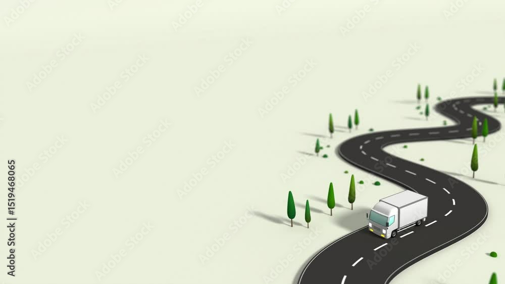 Wall mural animation of a white truck running around a curve. it runs forever without interruption.