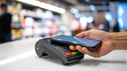 Contactless mobile payment with smartphone using NFC technology over POS terminal - Powered by Adobe