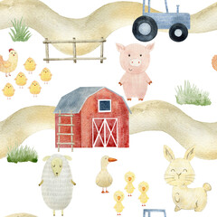 Watercolor pattern with farm animals.