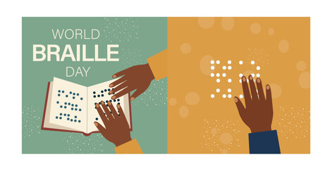 World Braille Day Vector Banner Set - Diverse Hands Reading Braille Illustrations for Accessibility Awareness-02