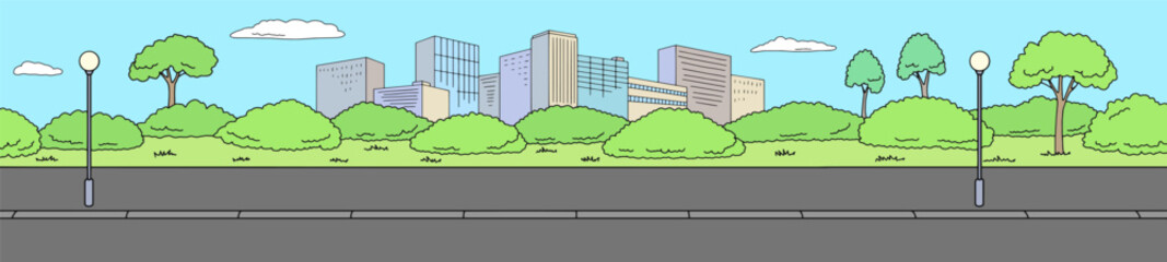 Street road graphic color city long landscape sketch illustration vector 