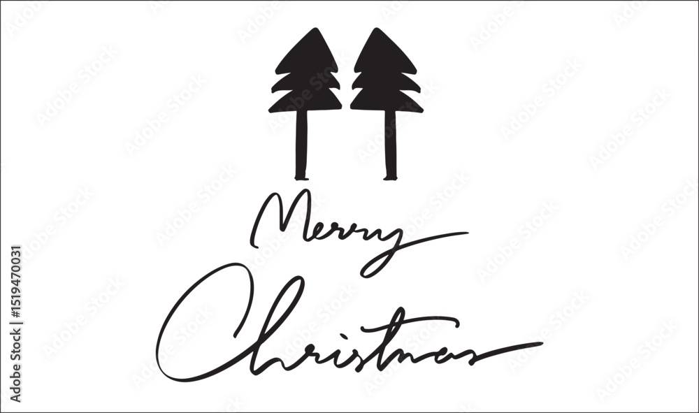 Poster tree pine merry christmas black color object icon calligraphy hand written lettering script element 