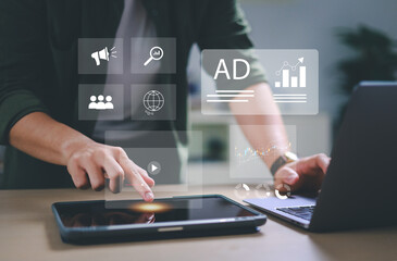 Advertising and digital marketing analytics concepts for ad performance dashboards, providing insights into customer engagement, social media strategy, audience targeting, and ROI measurement.