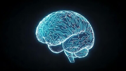 Futuristic brain illustration with circuit design on dark background   - Powered by Adobe