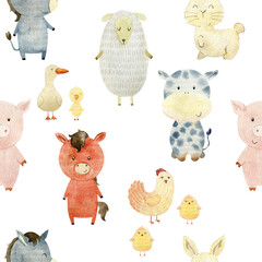 Watercolor pattern with farm animals.