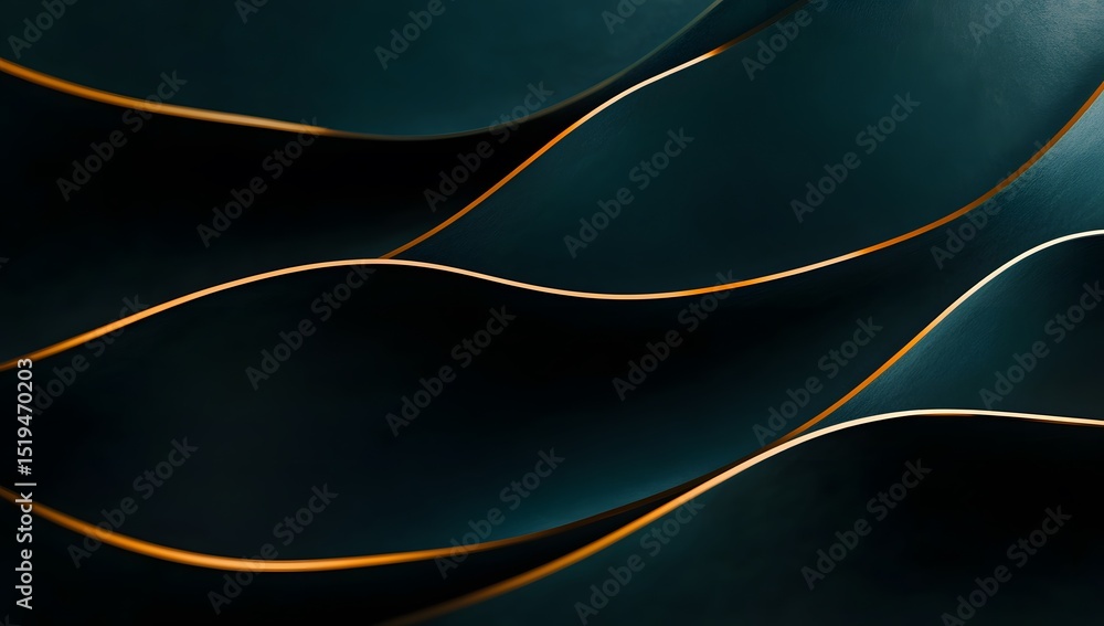 Poster abstract background with a black and teal gradient, accented by gold. close-up of curved shapes in a