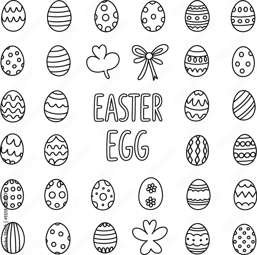 Poster easter egg hunt coloring page for kids and adults with different patterns and designs vector image e