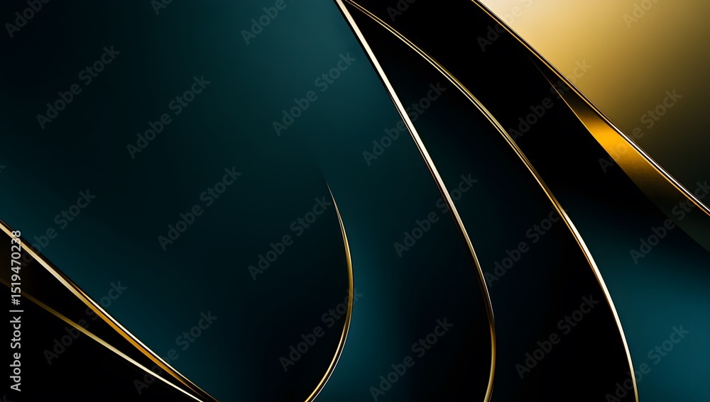 Poster abstract background with a black and teal gradient, accented by gold. close-up of curved shapes in a