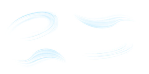 Fototapeta na wymiar Air flow set of vector elements on a white background. Abstract light effect blowing from an air conditioner, purifier or humidifier. Dynamic blurred flow motion