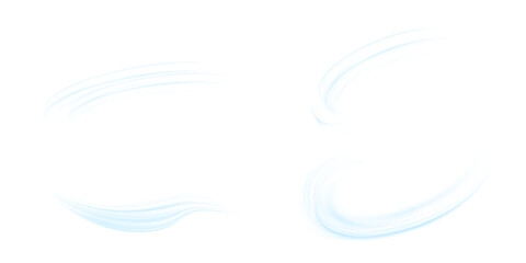 Air flow set of vector elements on a white background. Abstract light effect blowing from an air conditioner, purifier or humidifier. Dynamic blurred flow motion