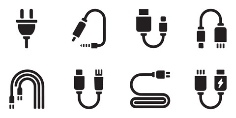 a collection of different types of electrical connectors and cables, including power plugs, audio jacks, USB cables, and charging cables.