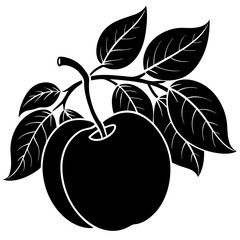 Cherry Fruit with Leaves in Black Silhouette