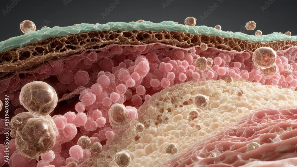 Poster exploring microscopic detail of cellular structures and tissue biology journey through lifes intrica