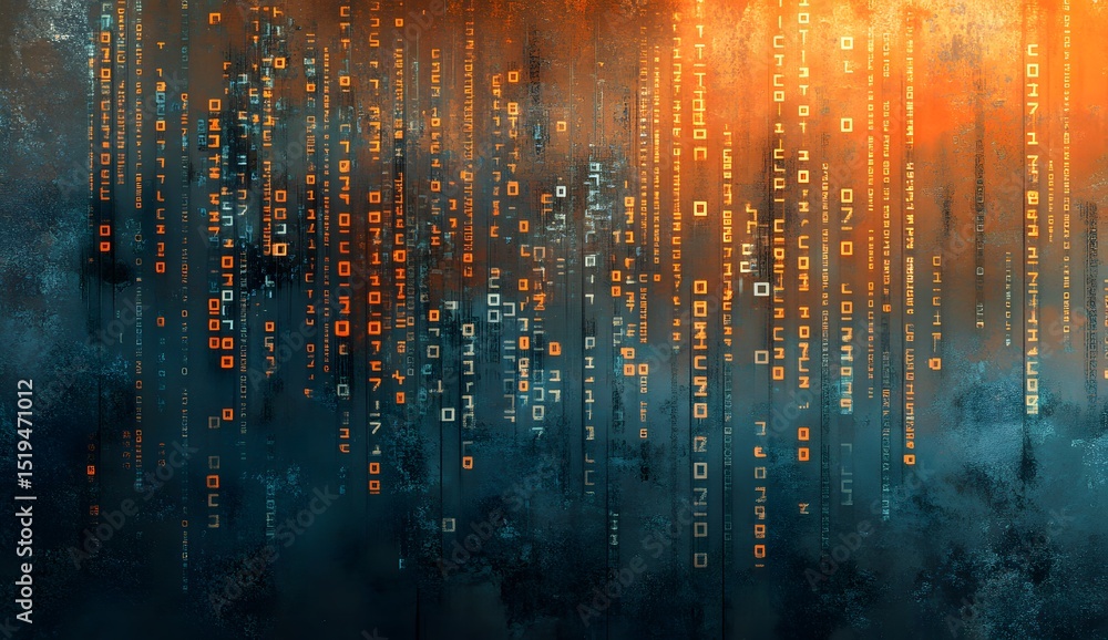 Fototapete Abstract background with a digital circuit board and binary code. High-tech technology concept. Digital rendering of computer chips, data transfer,