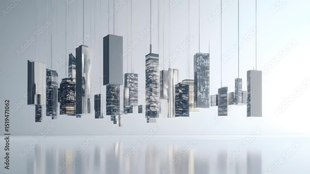 Poster abstract cityscape design with suspended structures