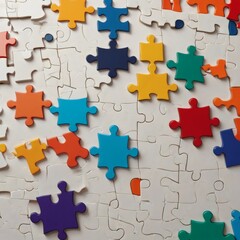 Fototapeta premium Abstract Representation of Workplace Diversity with Puzzle Pieces and Icons