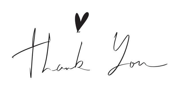 Thank you text font calligraphy hand written lettering script black color object heart love shape thank you phrase gratitude thanksgiving congratulation thank you  greeting card thank you happy 