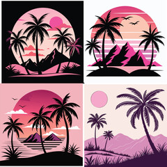 Fototapeta premium Sun and palm tree vector art 