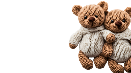 Whimsical Banner Featuring Knitted Brown Bears Isolated on Tranasparent Background