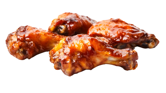 Delicious BBQ Chicken Wings Isolated on Tranasparent Background for Food Photography Projects