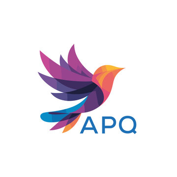 Colorful Abstract Bird Logo. APQ Letter logo. Modern Gradient Vector Illustration with APQ Text.
