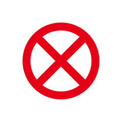 Red outlined X in circle icon, Cancel and Prohibition Symbol, Error Alert Sign, Warning Notification Graphic, Flat Deny Button Icon, vector illustration.