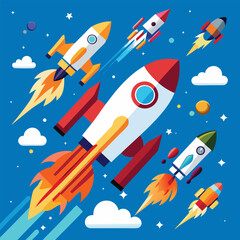 Space ship rocket icon set illustration 