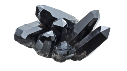 Black Quartz Crystals Isolated on Tranasparent Background - Professional Isolated Image
