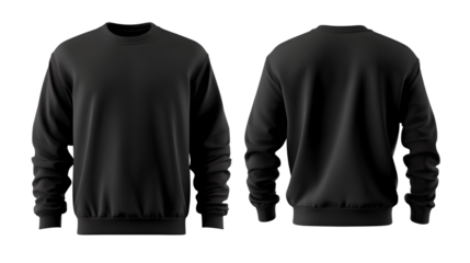 Blank Black Sweatshirt Front and Back View Template for Apparel Design Mockup