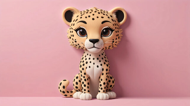 cantoon of leopard on pink background