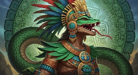 Feathered Serpent Aztec God Illustration