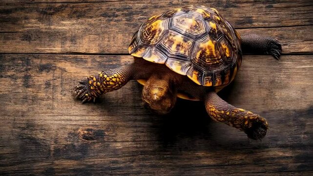 Eastern Box Turtle on Rustic Wooden Background