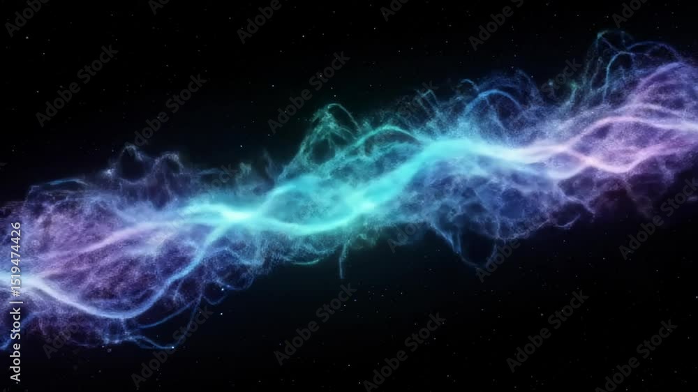 Poster abstract waves of energy particles flowing with a dark background and visual effects