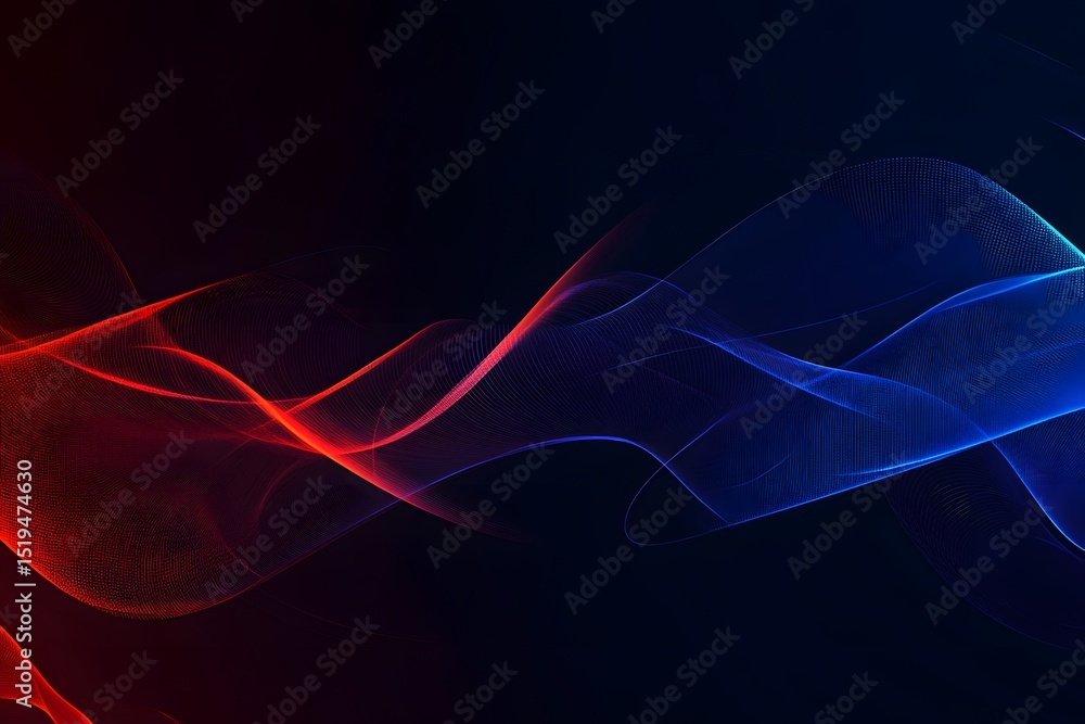 Poster abstract background with blue and red glowing lines, a digital technology concept banner for interne