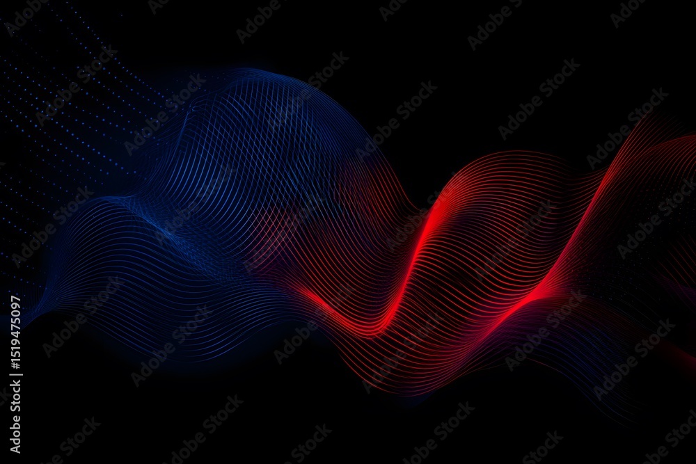 Poster abstract background with blue and red glowing lines, a digital technology concept banner for interne