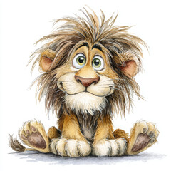 Naklejka premium Cartoon lion character looks adorable with happy expression