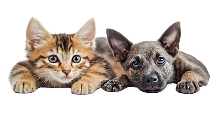 Cat and Dog Together Isolated on Tranasparent Background Professional Stock Photo