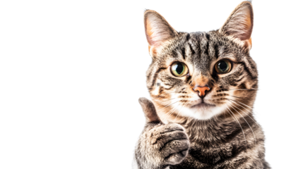 Cute Cat Giving Thumbs Up Pose Isolated on Tranasparent Background for Pet Lovers and Positive Messaging
