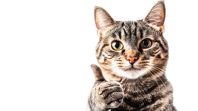 Cute Cat Giving Thumbs Up Pose Isolated on Tranasparent Background for Pet Lovers and Positive Messaging