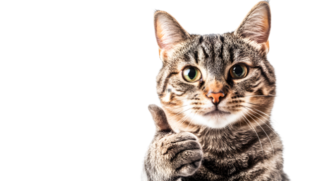 Cute Cat Giving Thumbs Up Pose Isolated on Tranasparent Background for Pet Lovers and Positive Messaging - Powered by Adobe