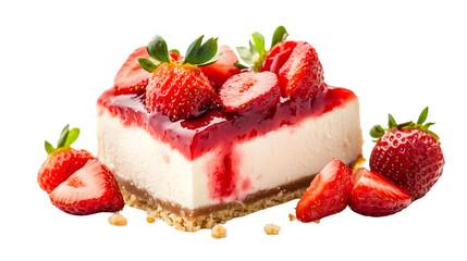 Delicious Cheesecake Stuffed with Fresh Strawberries Isolated on Tranasparent Background