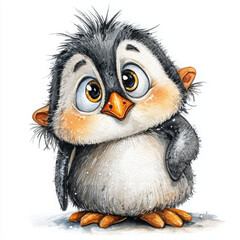 Fototapeta premium Cartoon penguin with watercolor effect is cute and endearing