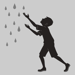 a person catching raindrops with hands silhouette vector design art and illustration